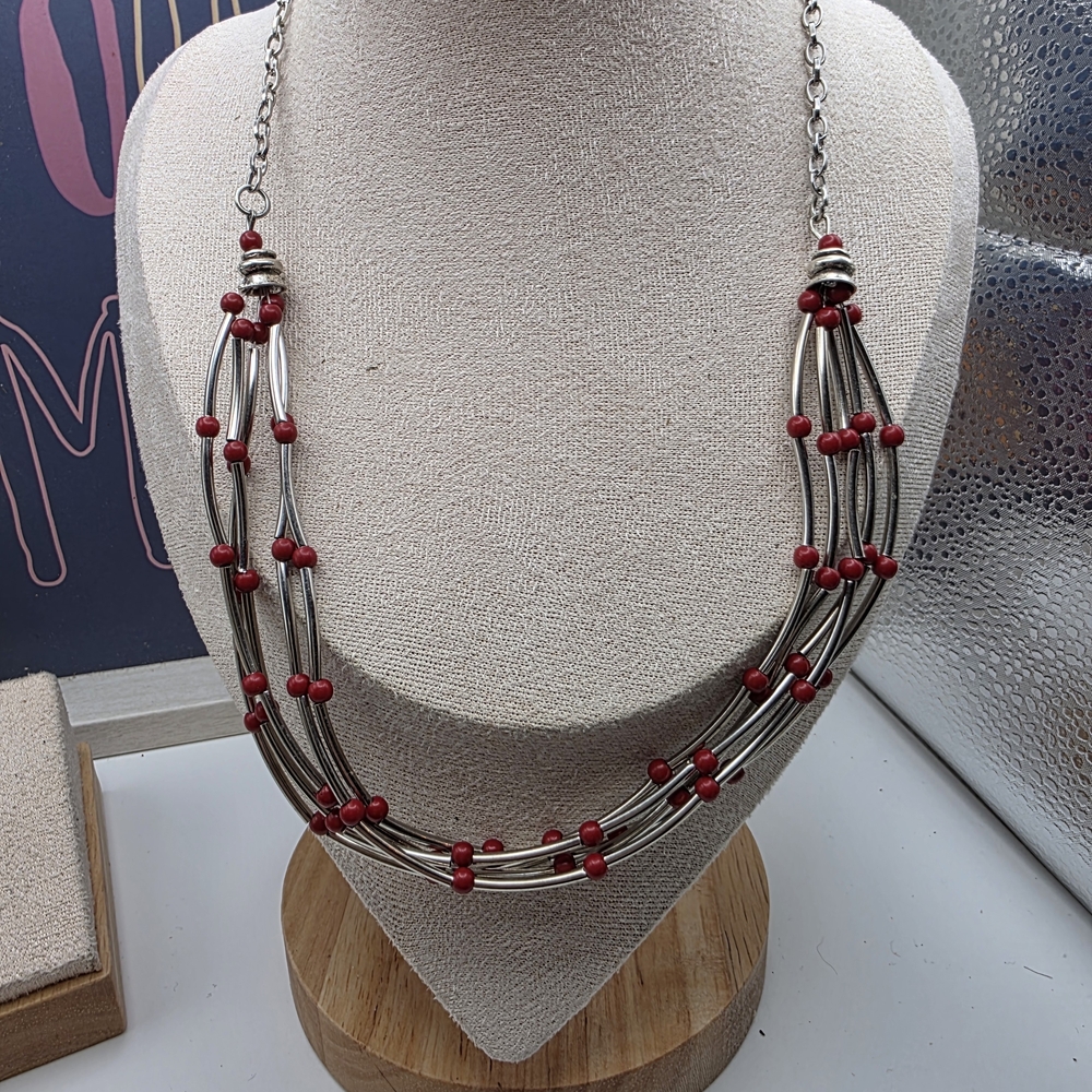Paparazzi Silver and Red Beaded Necklace (751)